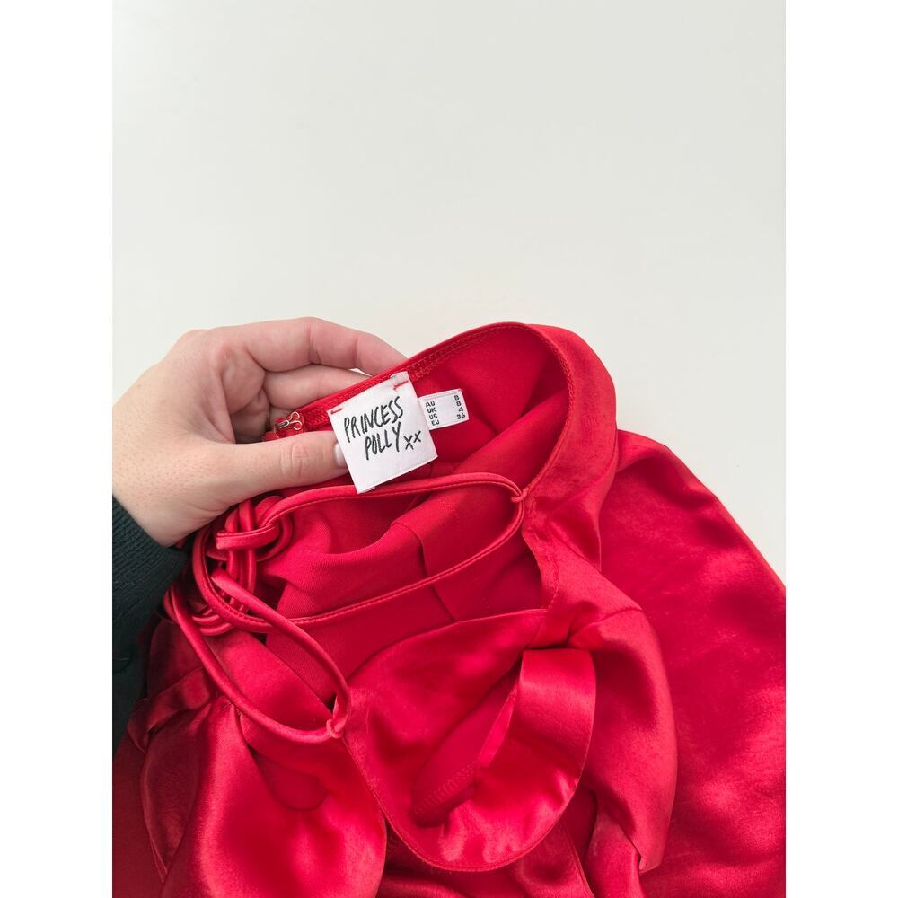 Princess polly red satin squareneck mini dress - size 4 - Picture 4 of 6